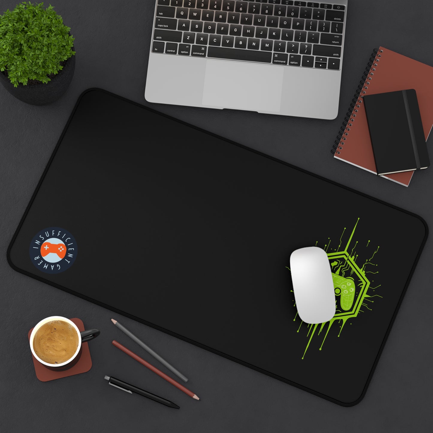 Insufficient Gamer Desk Mat with Controller Design | Eco-Friendly Gaming Mat, Mouse Pad for Home Office, Desktop