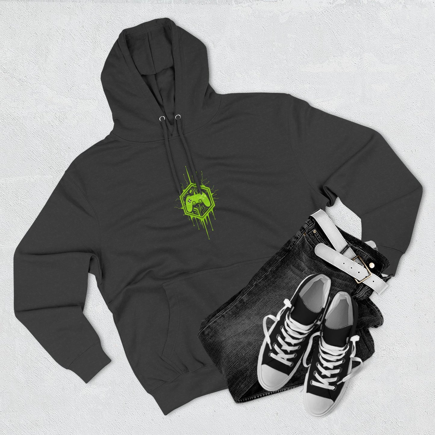 Gaming Hoodie, Green Controller Three-Panel Fleece, Video Game Sweatshirt, Gamer Gift, Gaming Apparel, Geek Clothing