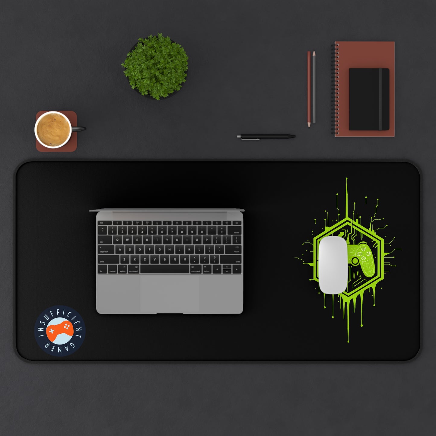 Insufficient Gamer Desk Mat with Controller Design | Eco-Friendly Gaming Mat, Mouse Pad for Home Office, Desktop