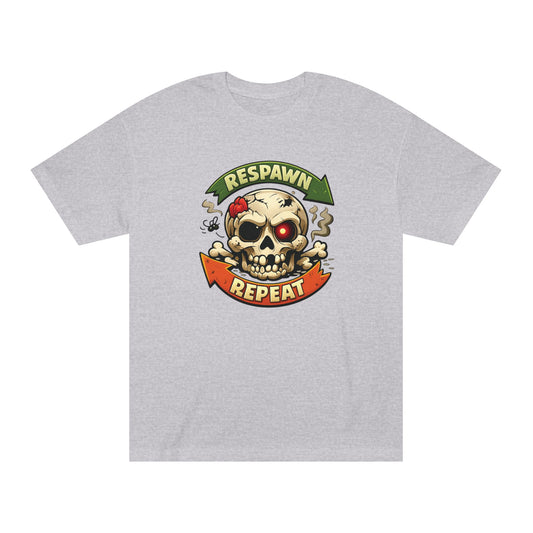 Respawn Repeat Skull Tee | Gaming Skull Design, Retro Banner