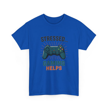 Stressed Gaming Helps Tee - Unisex Heavy Cotton Tee for Gamers, Perfect Gift for Birthdays, Holidays, Gaming Events, [...]