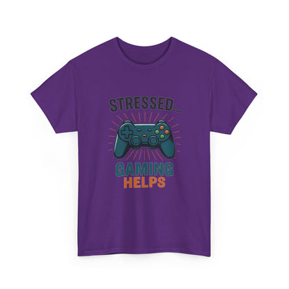 Stressed Gaming Helps Tee - Unisex Heavy Cotton Tee for Gamers, Perfect Gift for Birthdays, Holidays, Gaming Events, [...]