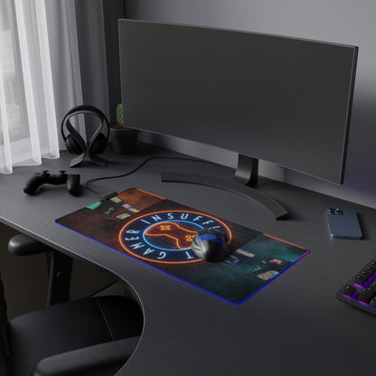 LED Gaming Mouse Pad — ‘Insufficient Gamer’ Neon Arcade RGB Desk Mat