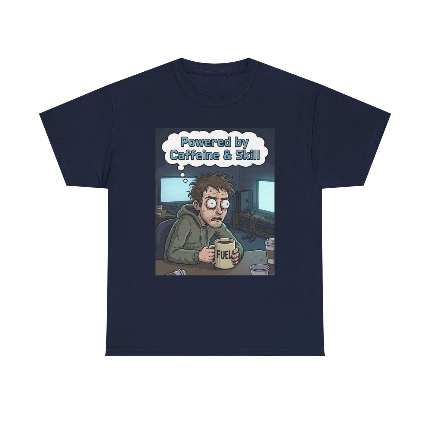 Powered by Caffeine & Skill Tee | Coffee Programmer Illustration