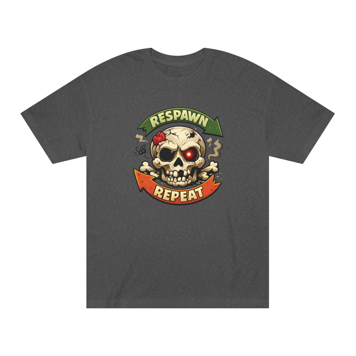 Respawn Repeat Skull Tee | Gaming Skull Design, Retro Banner