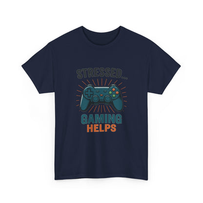 Stressed Gaming Helps Tee - Unisex Heavy Cotton Tee for Gamers, Perfect Gift for Birthdays, Holidays, Gaming Events, [...]