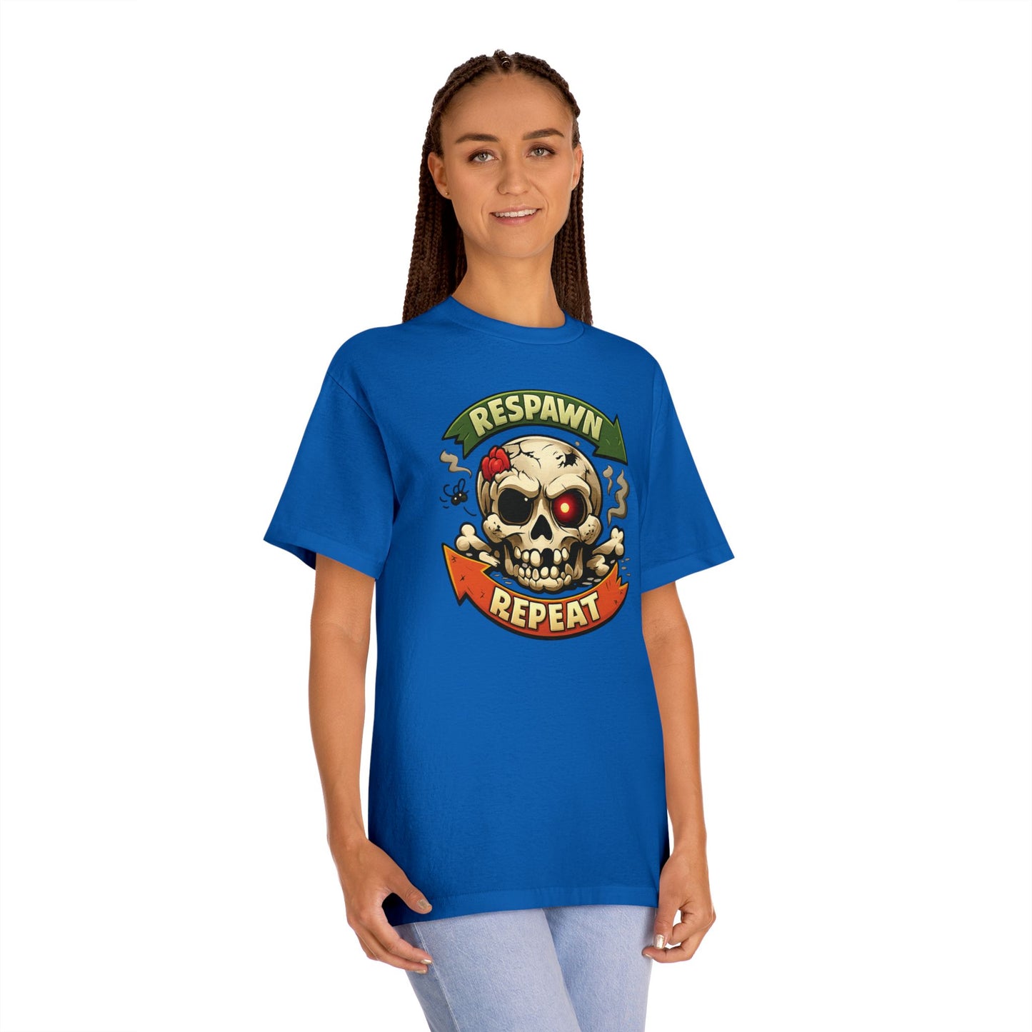 Respawn Repeat Skull Tee | Gaming Skull Design, Retro Banner