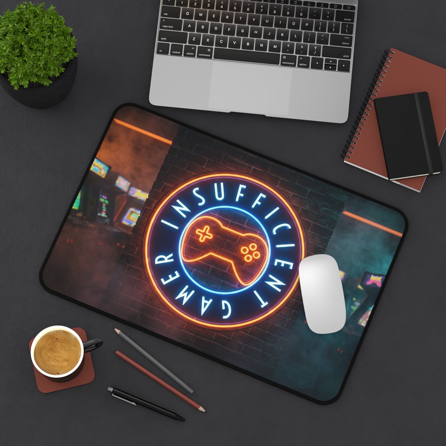 Insufficient Gamer neon logo Desk Mat | Gaming Mousepad, Arcade Aesthetic