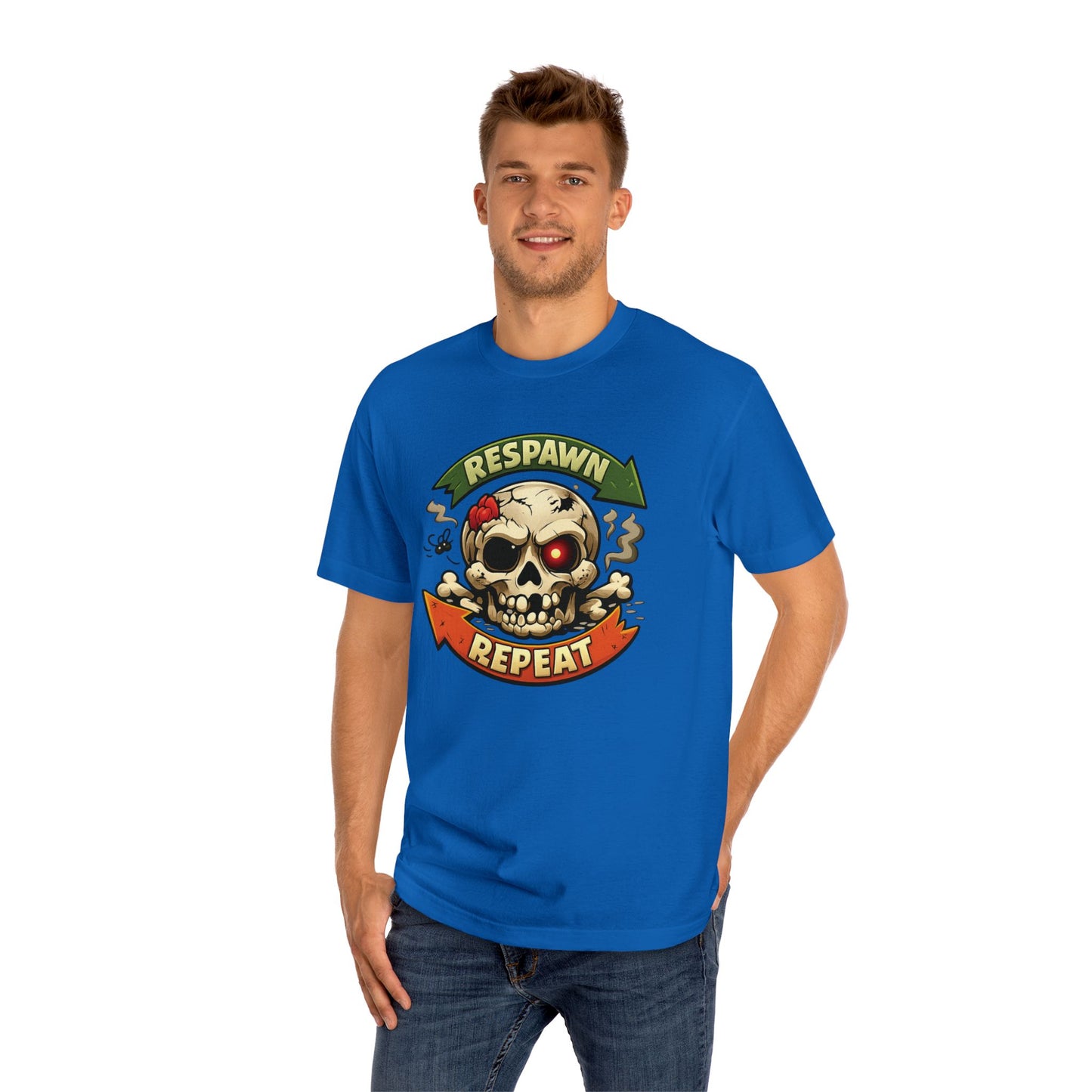 Respawn Repeat Skull Tee | Gaming Skull Design, Retro Banner