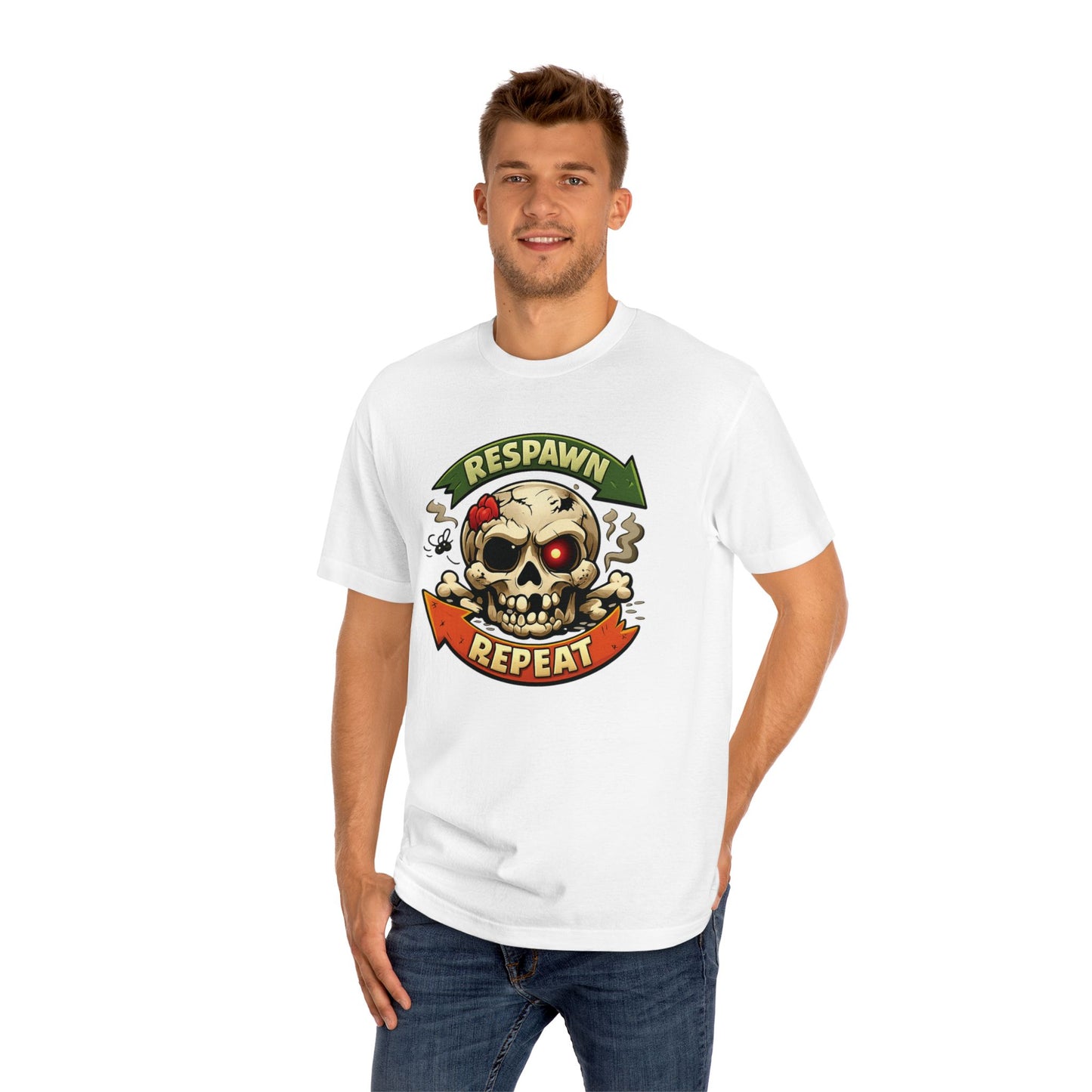 Respawn Repeat Skull Tee | Gaming Skull Design, Retro Banner