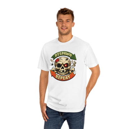 Respawn Repeat Skull Tee | Gaming Skull Design, Retro Banner