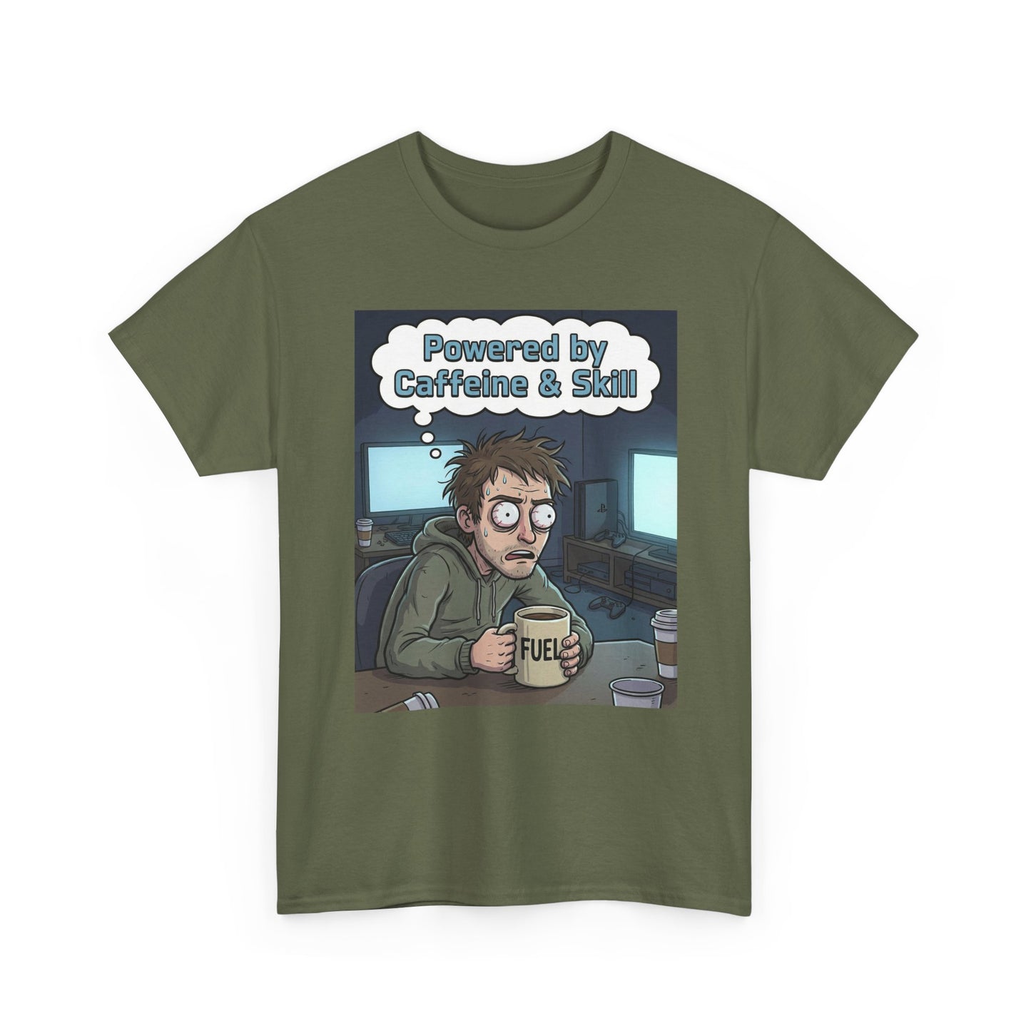 Powered by Caffeine & Skill Tee | Coffee Programmer Illustration