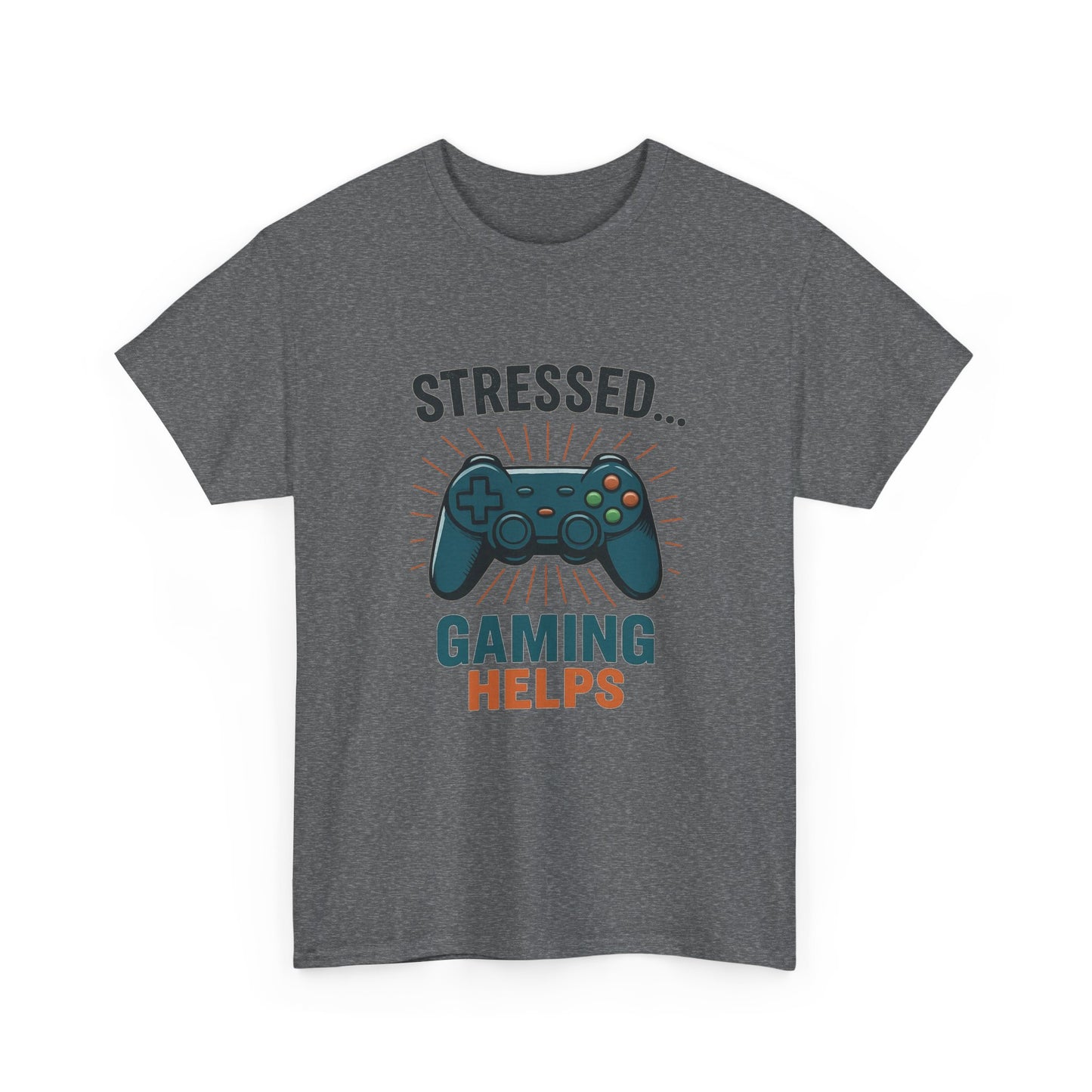 Stressed Gaming Helps Tee - Unisex Heavy Cotton Tee for Gamers, Perfect Gift for Birthdays, Holidays, Gaming Events, [...]
