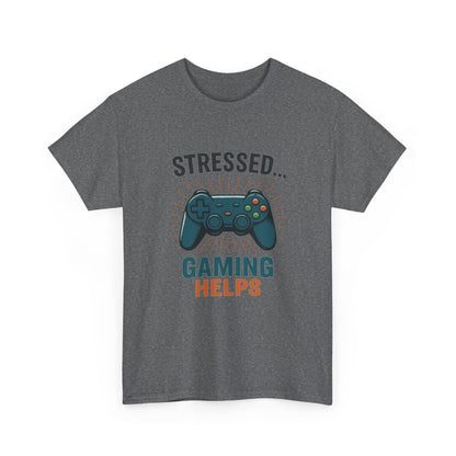 Stressed Gaming Helps Tee - Unisex Heavy Cotton Tee for Gamers, Perfect Gift for Birthdays, Holidays, Gaming Events, [...]
