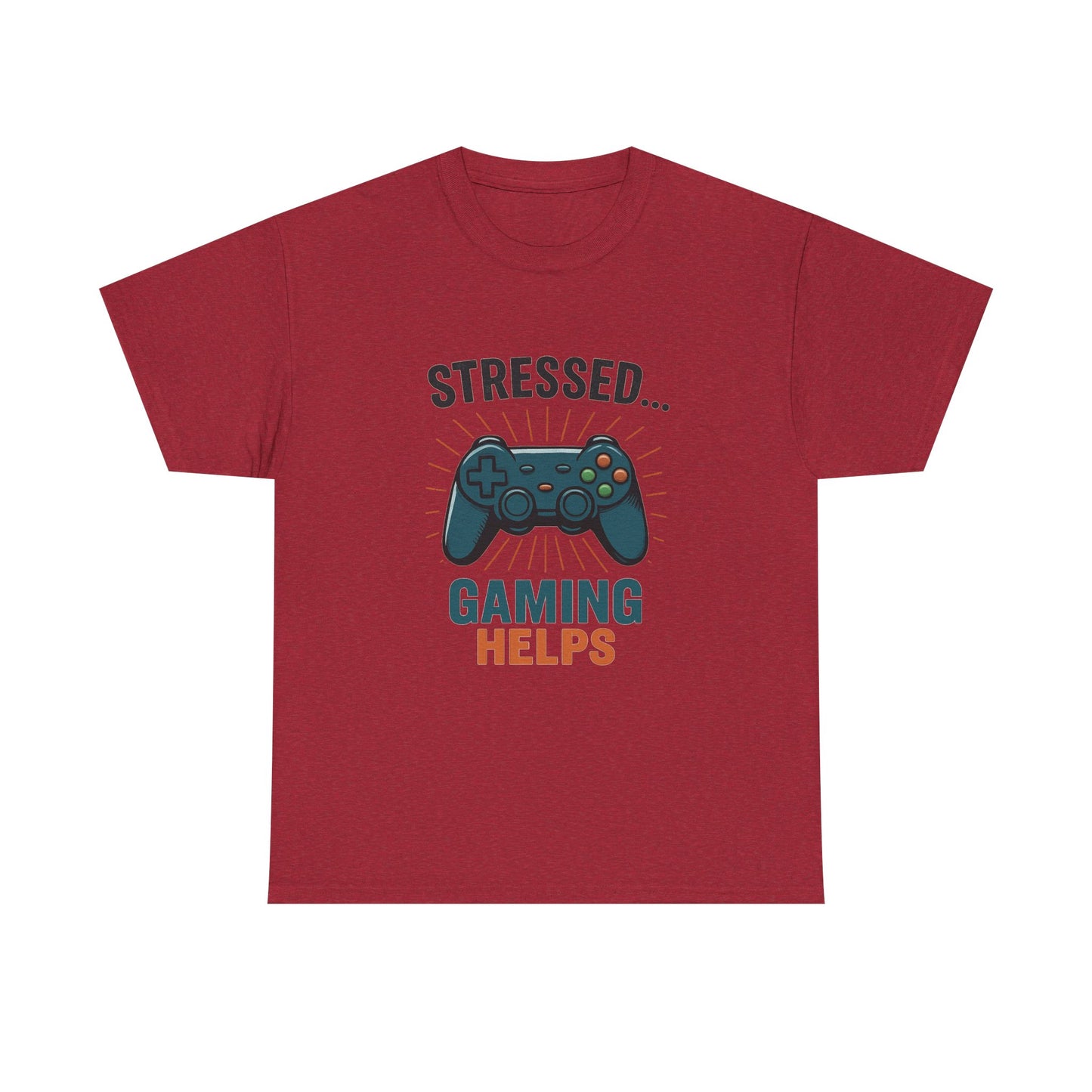 Stressed Gaming Helps Tee - Unisex Heavy Cotton Tee for Gamers, Perfect Gift for Birthdays, Holidays, Gaming Events, [...]