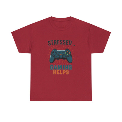Stressed Gaming Helps Tee - Unisex Heavy Cotton Tee for Gamers, Perfect Gift for Birthdays, Holidays, Gaming Events, [...]