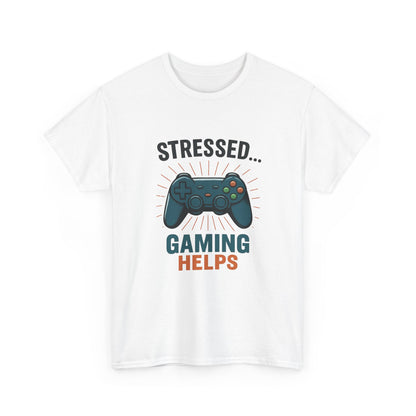 Stressed Gaming Helps Tee - Unisex Heavy Cotton Tee for Gamers, Perfect Gift for Birthdays, Holidays, Gaming Events, [...]