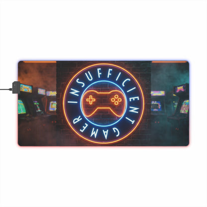 LED Gaming Mouse Pad — ‘Insufficient Gamer’ Neon Arcade RGB Desk Mat