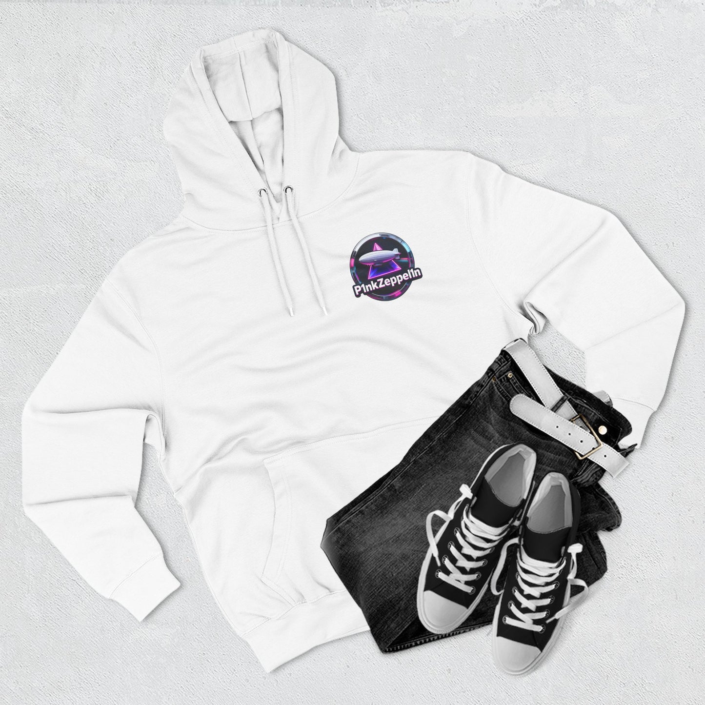 P1nkZeppel1n Logo Hoodie | Zeppelin Airship Graphic, Retro Neon Badge