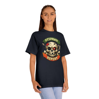 Respawn Repeat Skull Tee | Gaming Skull Design, Retro Banner