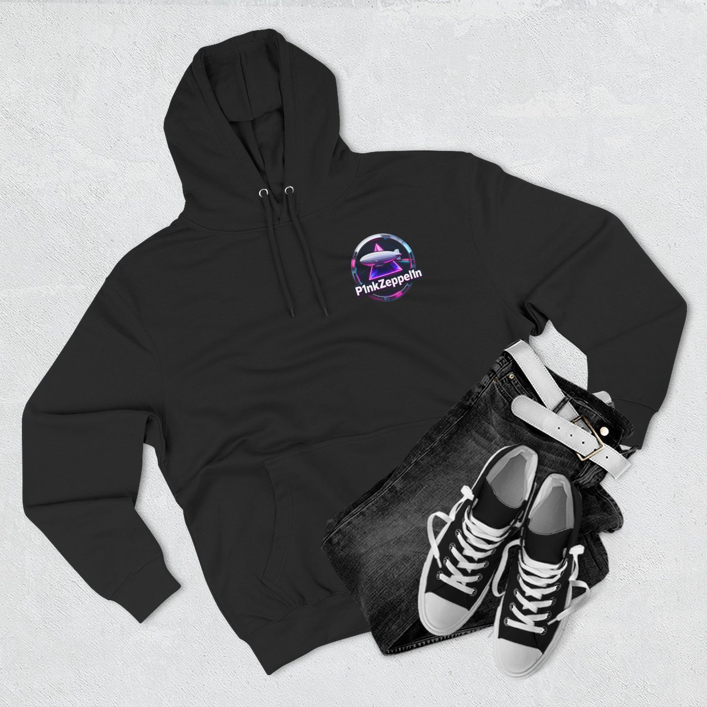 P1nkZeppel1n Logo Hoodie | Zeppelin Airship Graphic, Retro Neon Badge