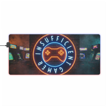 LED Gaming Mouse Pad — ‘Insufficient Gamer’ Neon Arcade RGB Desk Mat