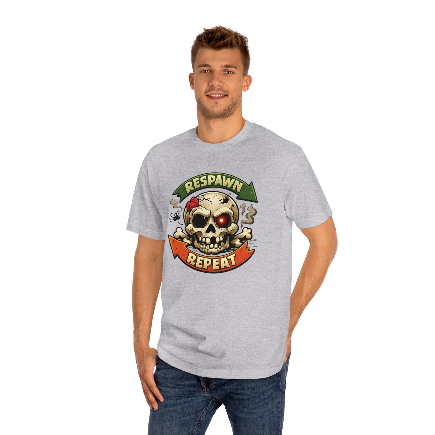 Respawn Repeat Skull Tee | Gaming Skull Design, Retro Banner