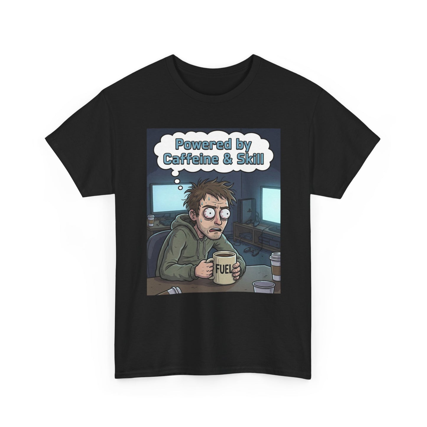 Powered by Caffeine & Skill Tee | Coffee Programmer Illustration