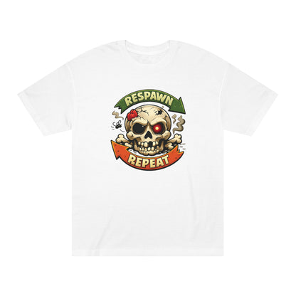 Respawn Repeat Skull Tee | Gaming Skull Design, Retro Banner