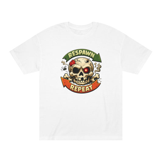 Respawn Repeat Skull Tee | Gaming Skull Design, Retro Banner