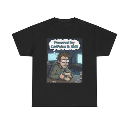 Powered by Caffeine & Skill Tee | Coffee Programmer Illustration