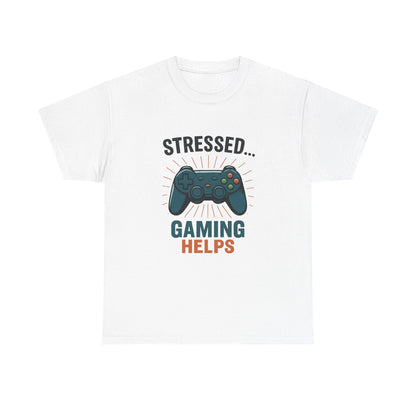 Stressed Gaming Helps Tee - Unisex Heavy Cotton Tee for Gamers, Perfect Gift for Birthdays, Holidays, Gaming Events, [...]