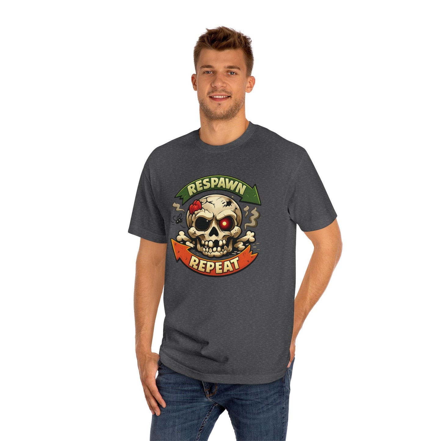 Respawn Repeat Skull Tee | Gaming Skull Design, Retro Banner
