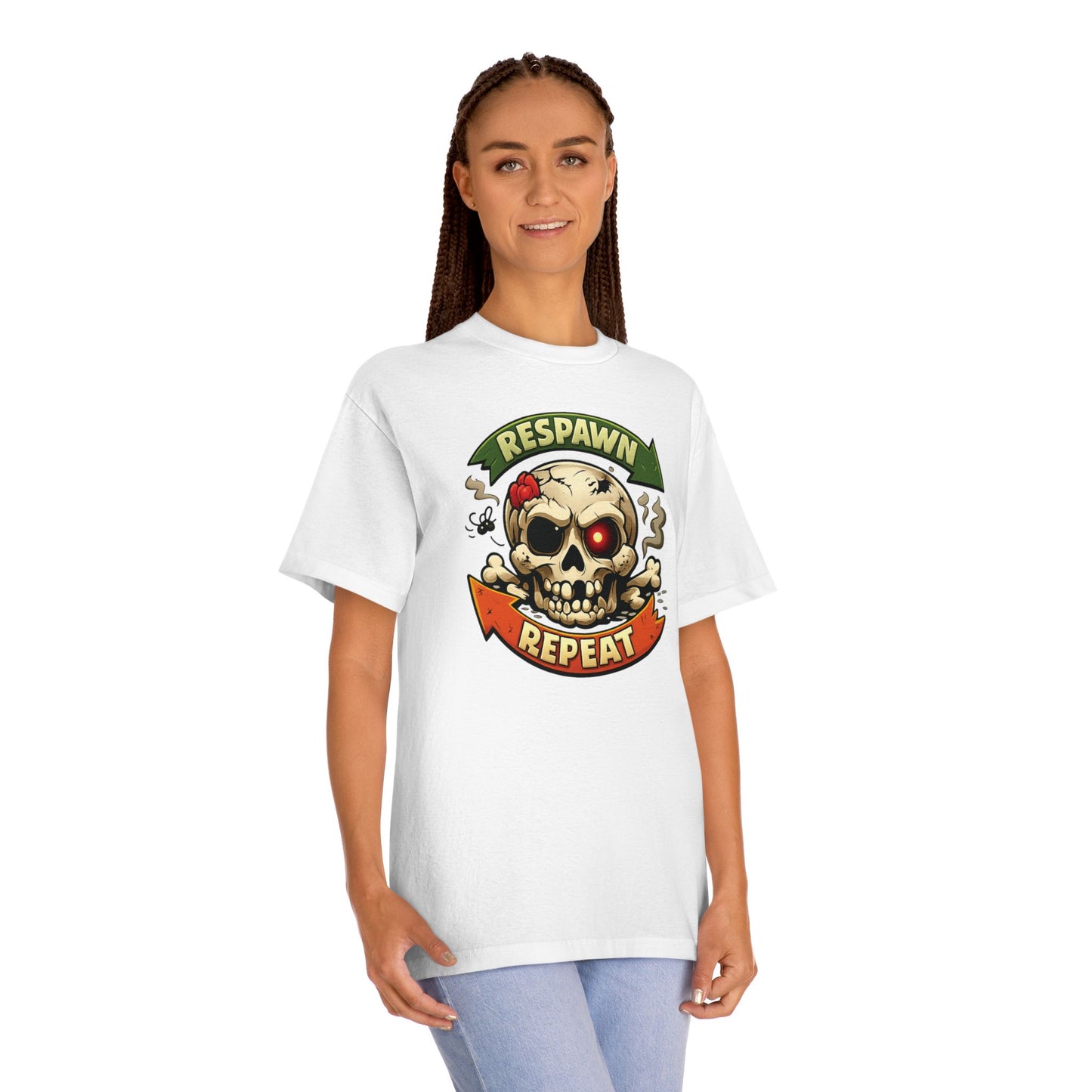 Respawn Repeat Skull Tee | Gaming Skull Design, Retro Banner