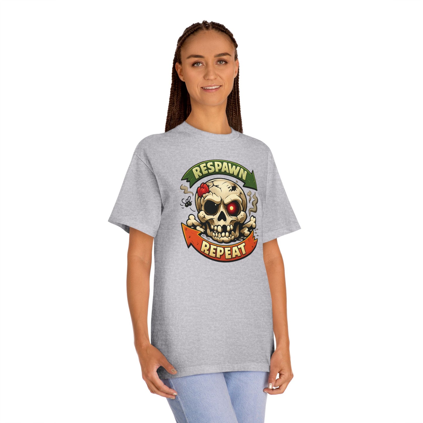 Respawn Repeat Skull Tee | Gaming Skull Design, Retro Banner
