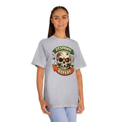Respawn Repeat Skull Tee | Gaming Skull Design, Retro Banner