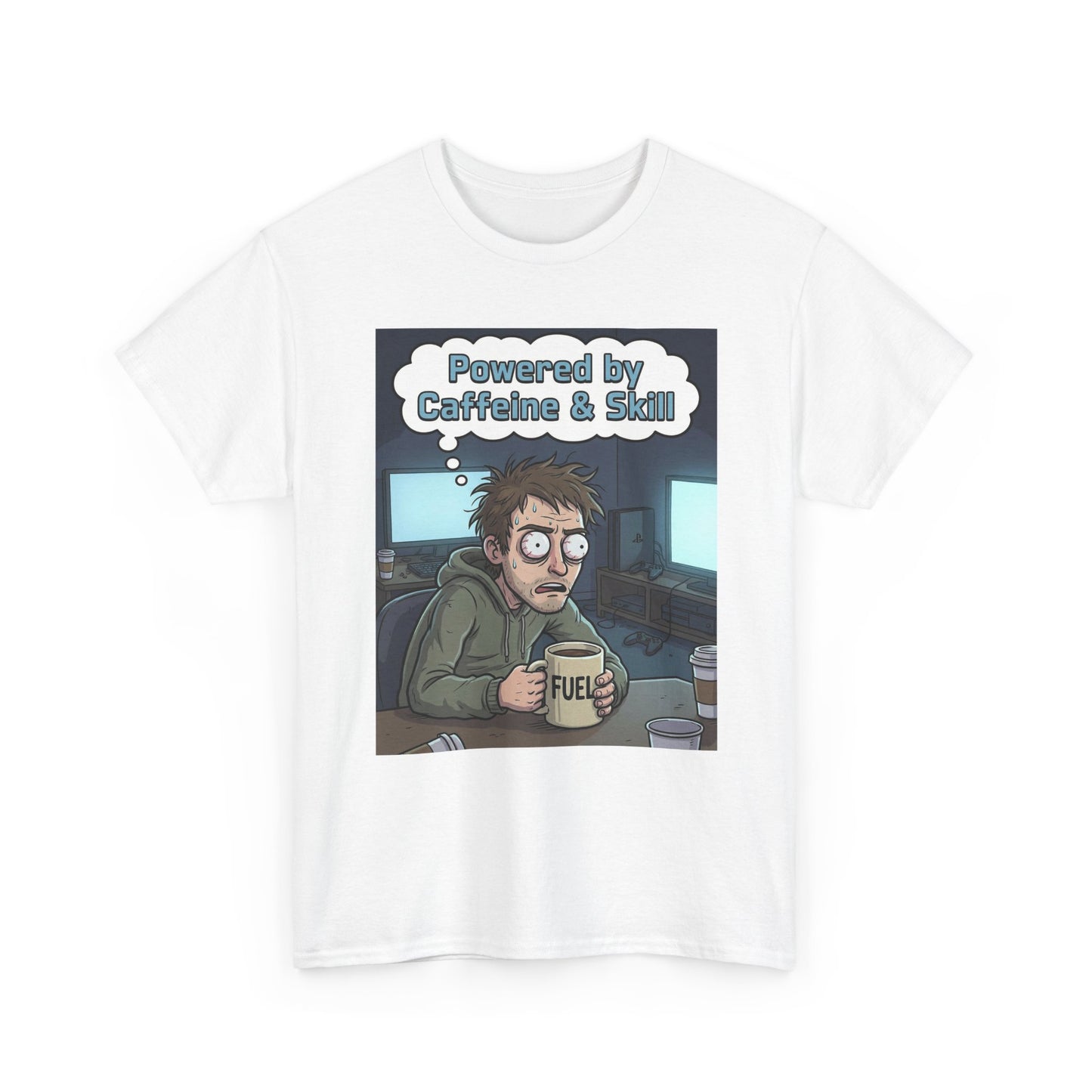 Powered by Caffeine & Skill Tee | Coffee Programmer Illustration