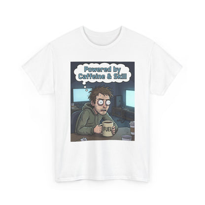 Powered by Caffeine & Skill Tee | Coffee Programmer Illustration
