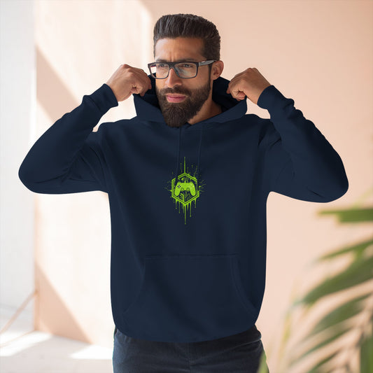 Gaming Hoodie, Green Controller Three-Panel Fleece, Video Game Sweatshirt, Gamer Gift, Gaming Apparel, Geek Clothing