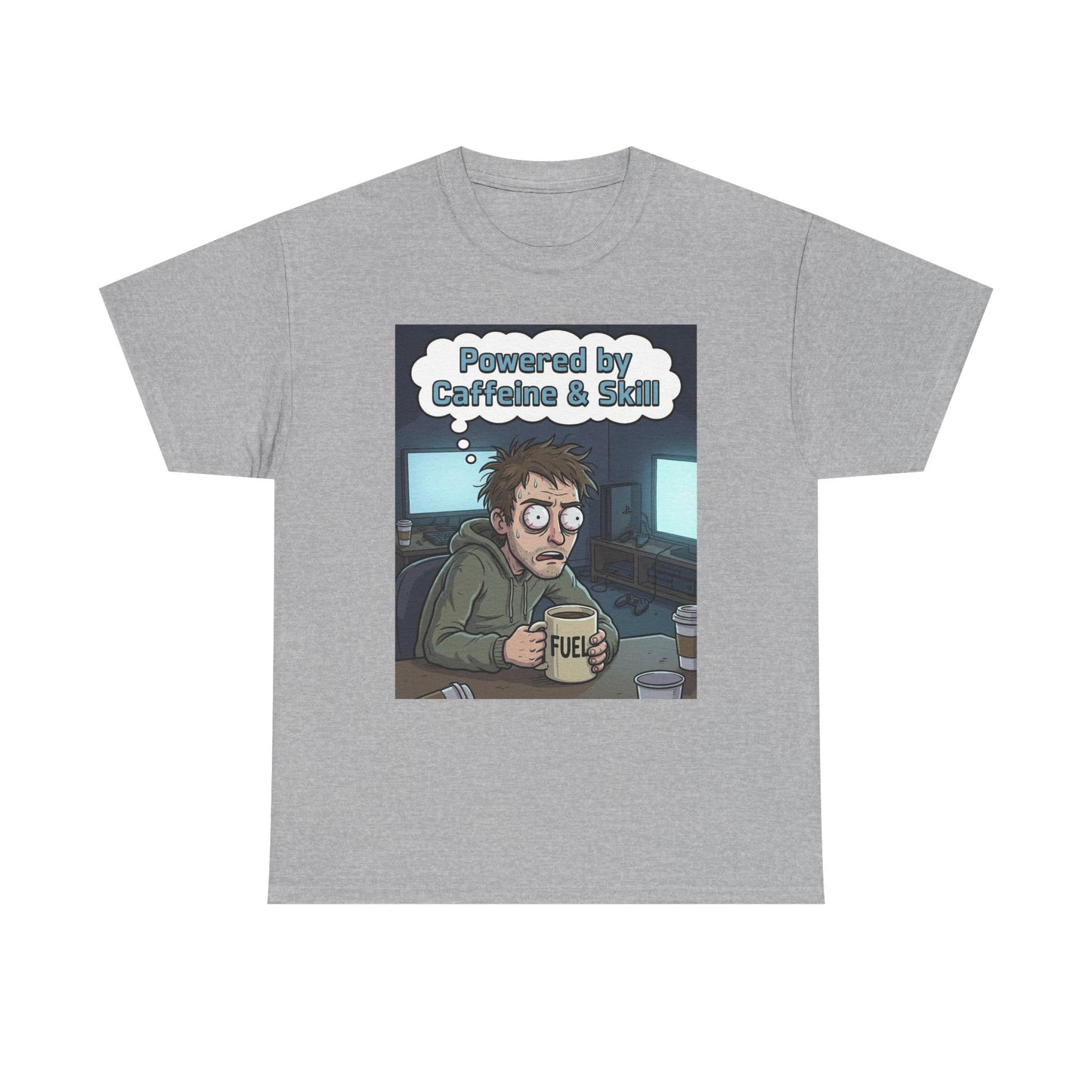 Powered by Caffeine & Skill Tee | Coffee Programmer Illustration