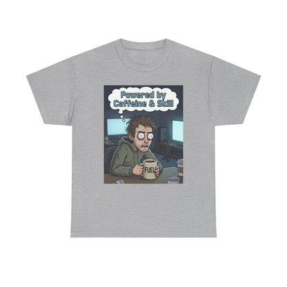 Powered by Caffeine & Skill Tee | Coffee Programmer Illustration