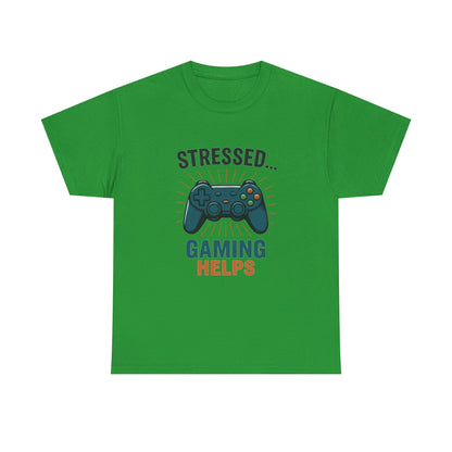 Stressed Gaming Helps Tee - Unisex Heavy Cotton Tee for Gamers, Perfect Gift for Birthdays, Holidays, Gaming Events, [...]