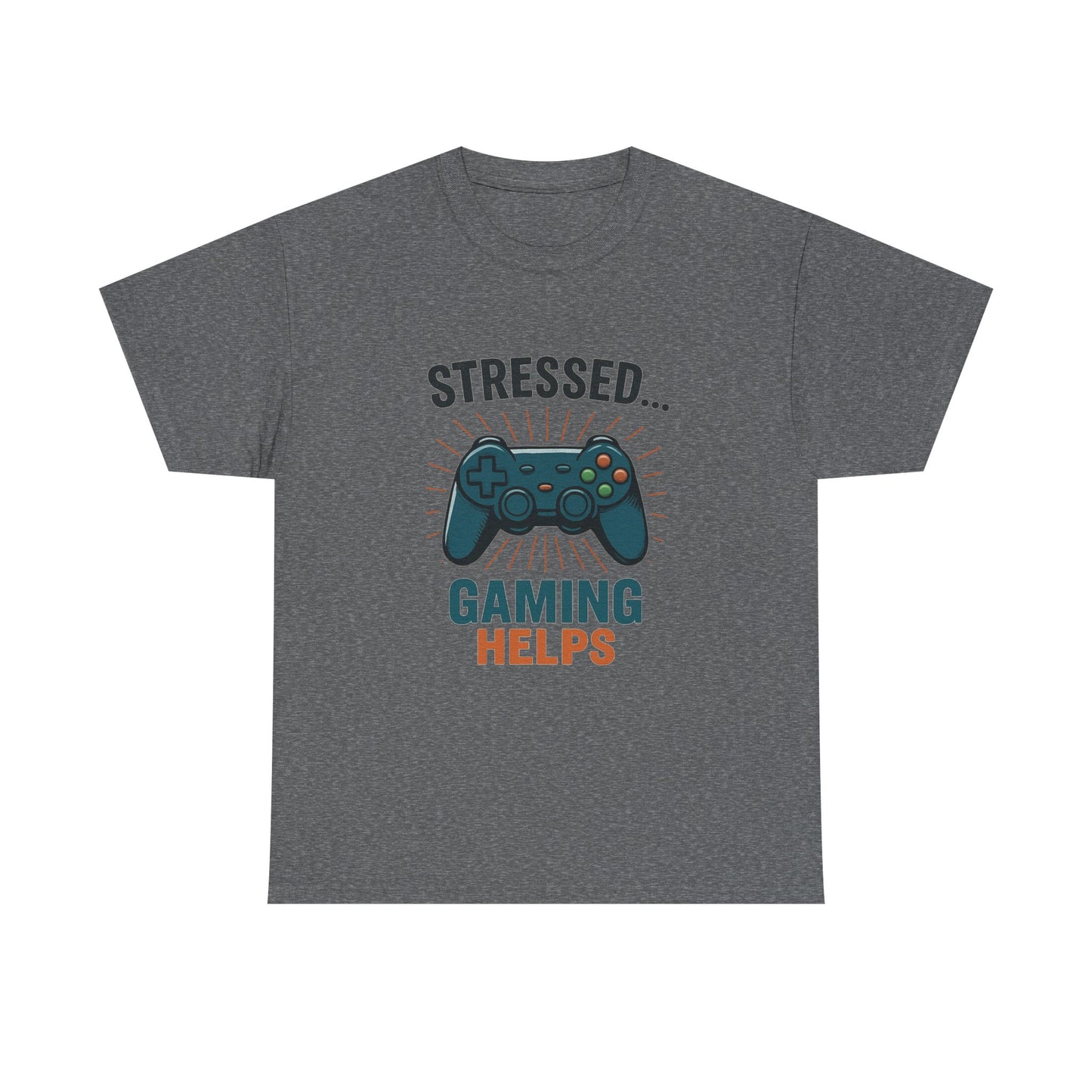 Stressed Gaming Helps Tee - Unisex Heavy Cotton Tee for Gamers, Perfect Gift for Birthdays, Holidays, Gaming Events, [...]