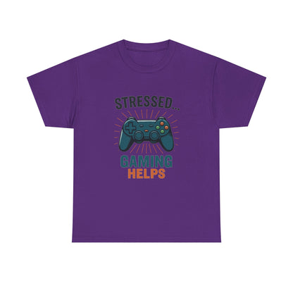 Stressed Gaming Helps Tee - Unisex Heavy Cotton Tee for Gamers, Perfect Gift for Birthdays, Holidays, Gaming Events, [...]