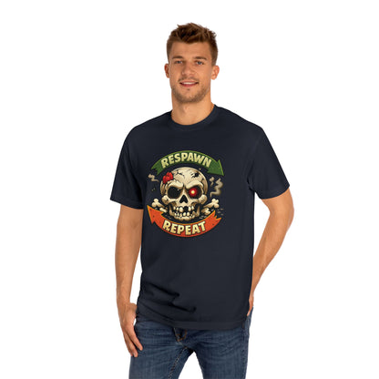 Respawn Repeat Skull Tee | Gaming Skull Design, Retro Banner