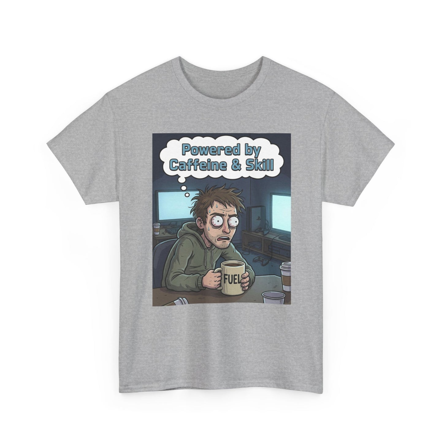 Powered by Caffeine & Skill Tee | Coffee Programmer Illustration