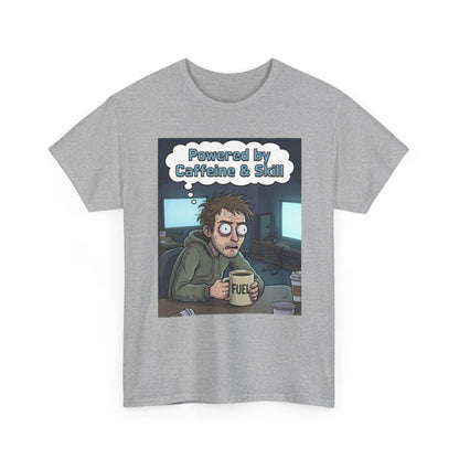 Powered by Caffeine & Skill Tee | Coffee Programmer Illustration