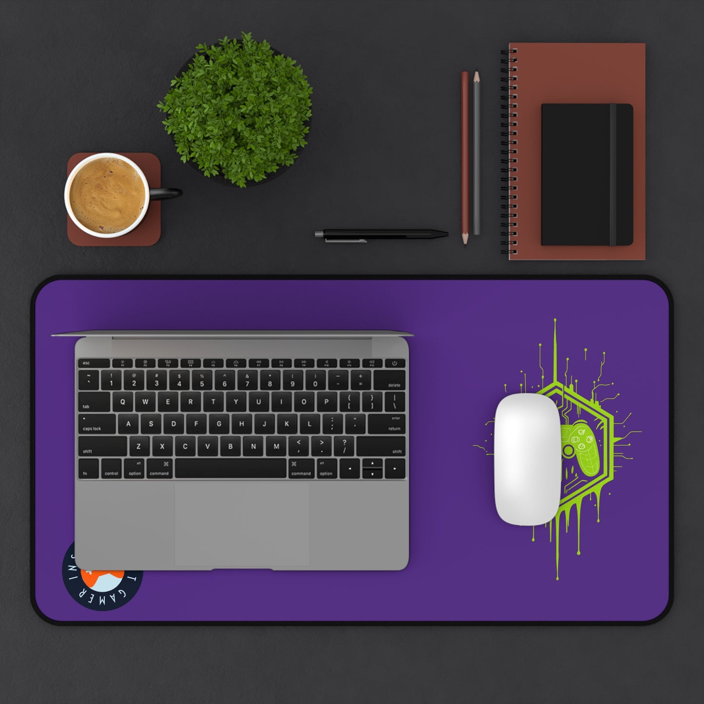 Insufficient Gamer Desk Mat with Controller Design | Eco-Friendly Gaming Mat, Mouse Pad for Home Office, Desktop, Purple