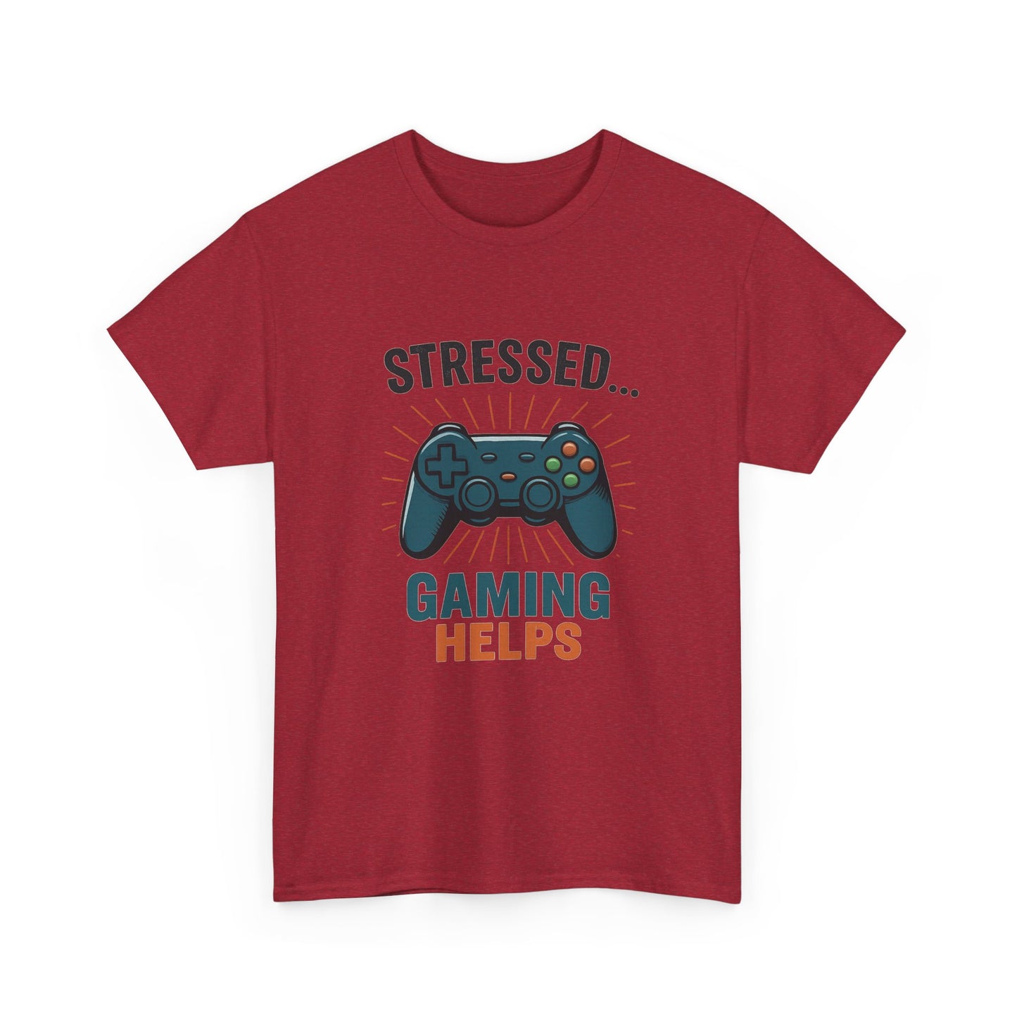 Stressed Gaming Helps Tee - Unisex Heavy Cotton Tee for Gamers, Perfect Gift for Birthdays, Holidays, Gaming Events, [...]