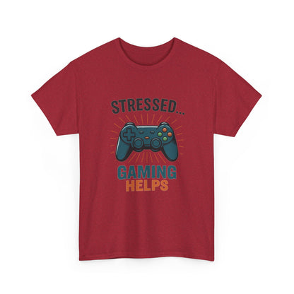 Stressed Gaming Helps Tee - Unisex Heavy Cotton Tee for Gamers, Perfect Gift for Birthdays, Holidays, Gaming Events, [...]